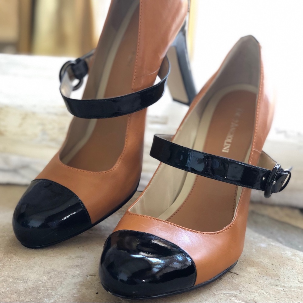 Enzo Angiolini Cognac & Patent Spectator Heels